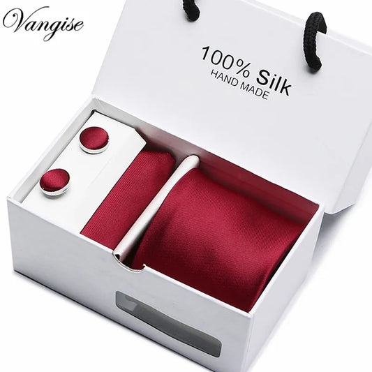100% Silk Tie Men 7.5cm Set Christmas Gift For Him