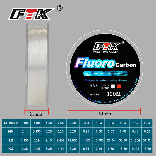 100M Fluorocarbon Coating Fishing Line 4.14LB-34.32LB Carbon Fiber Monofilament