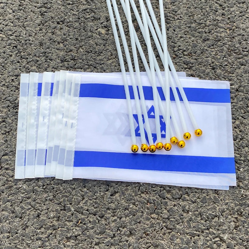 14x21CM 50pcs Israel flag Israel hand flags PVC Pole