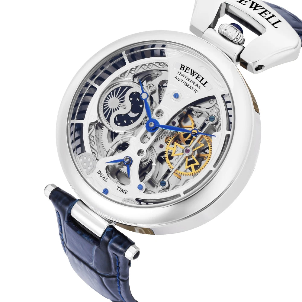 Tourbillon Automatic Mechanical Watch Antique Skeleton Leather Strap & Transparent Back