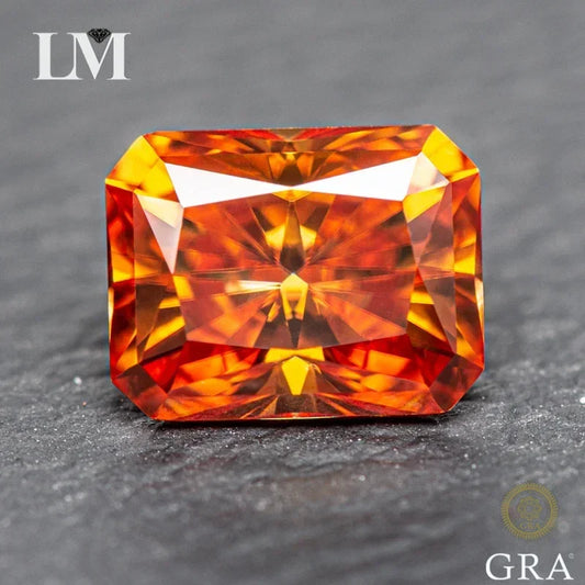 Moissanite Radiant Cut Orange Color Gemstone with GRA Certificate