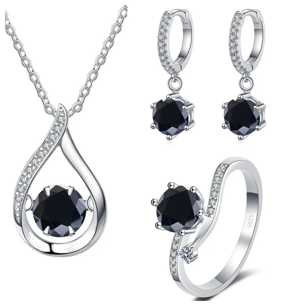 Sterling Silver Moissanite Jewelry Set Pendant Necklace Ring Gift