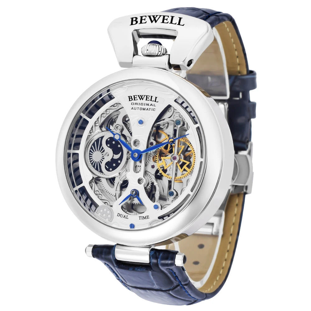Tourbillon Automatic Mechanical Watch Antique Skeleton Leather Strap & Transparent Back