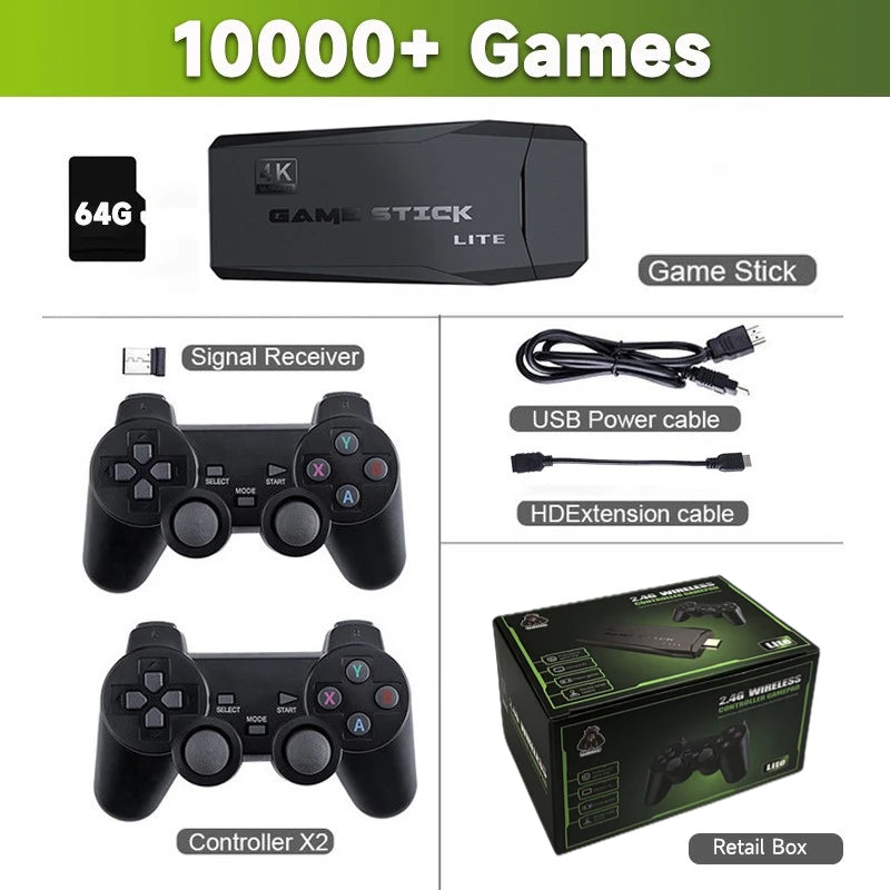 Video Game 4K HD Console 64GB Wireless Controller 1000+ Retro Games