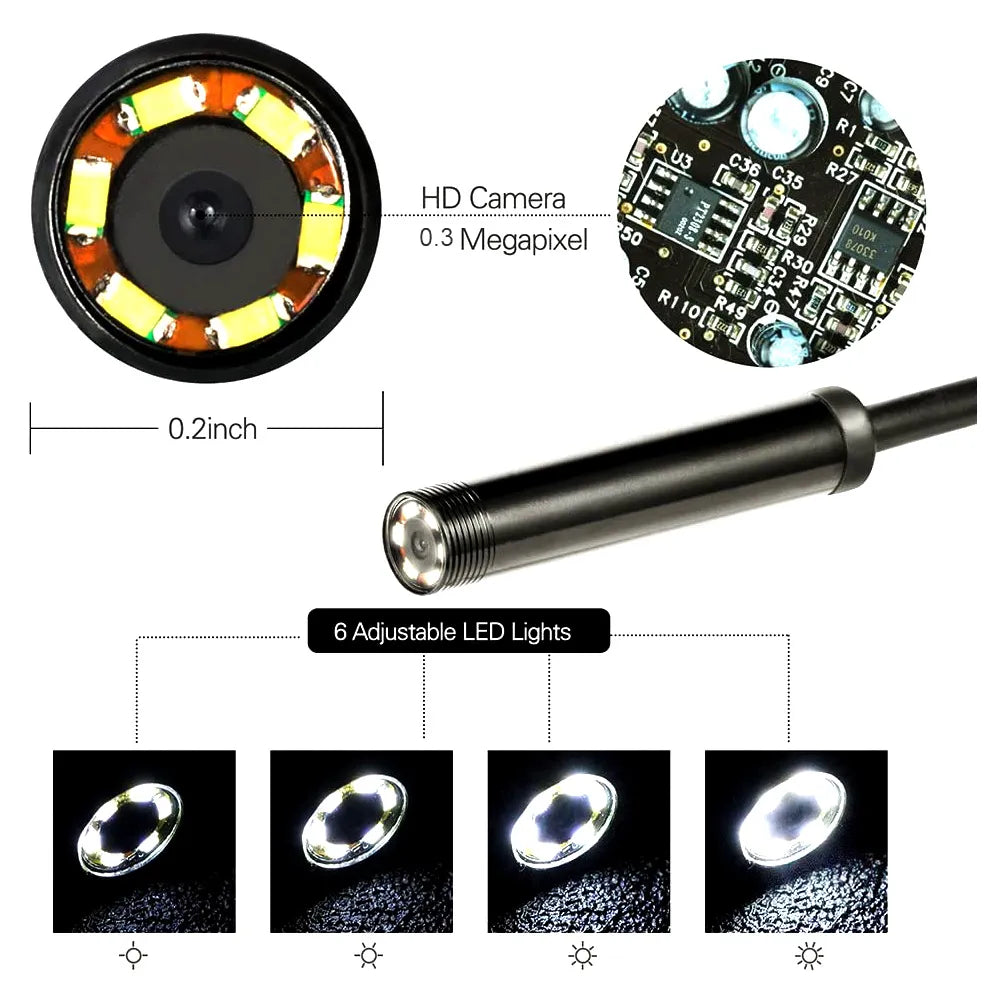 7mm Android Endoscope Tube Flexible Camera 6 LEDs Micro Inspection