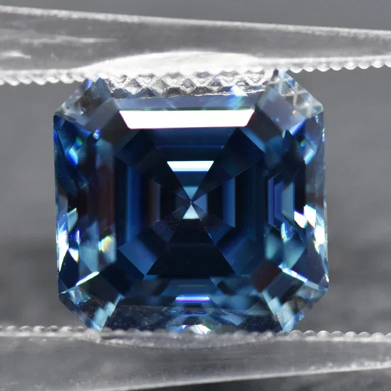 Moissanite Sapphire Blue Asscher Cut With GRA Certificate