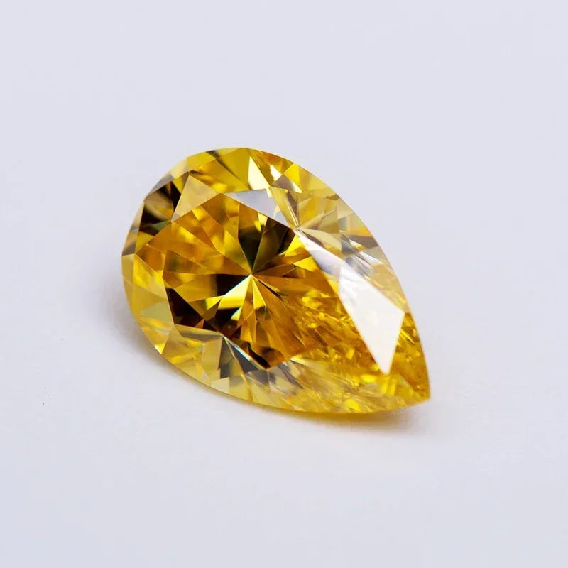 Moissanite Pear Cut Lemon Yellow Lab Gemstone with GRA Certificate