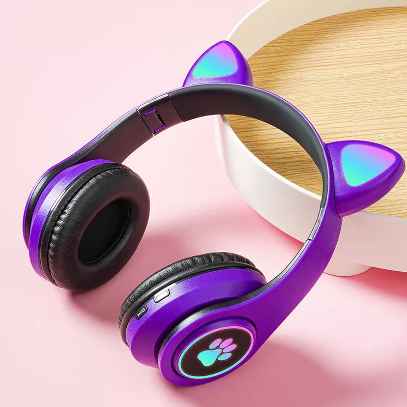 Bluetooth Headphones Cat Ear Glow Light Gamer Girl Gifts