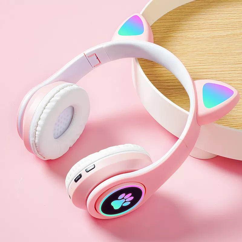 Bluetooth Headphones Cat Ear Glow Light Gamer Girl Gifts