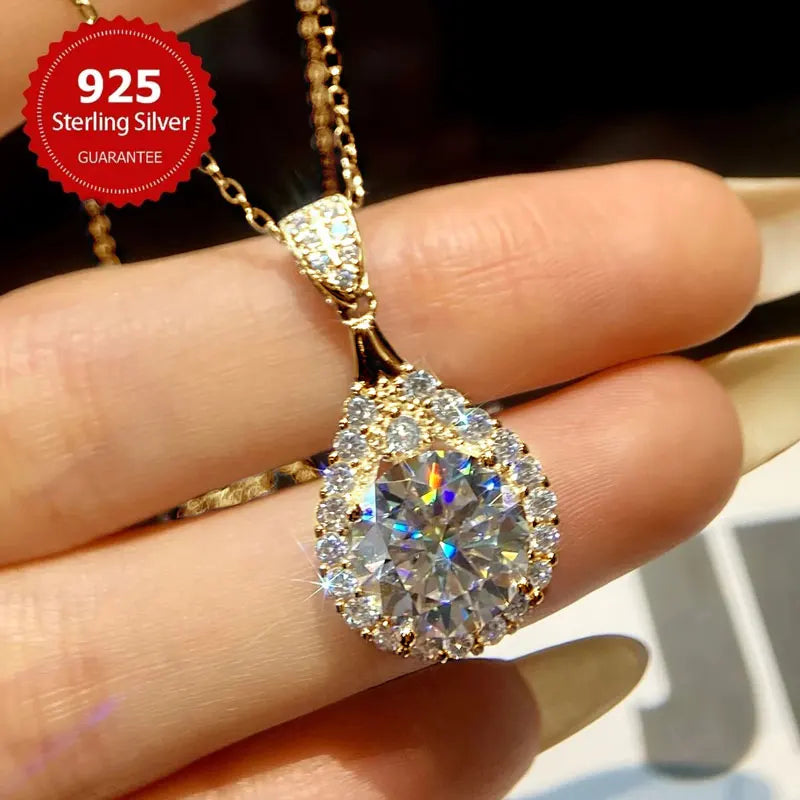 Moissanite Water Drop Necklace Pendant Jewelry Certified 925 Sterling Silver 18K White Gold Plated