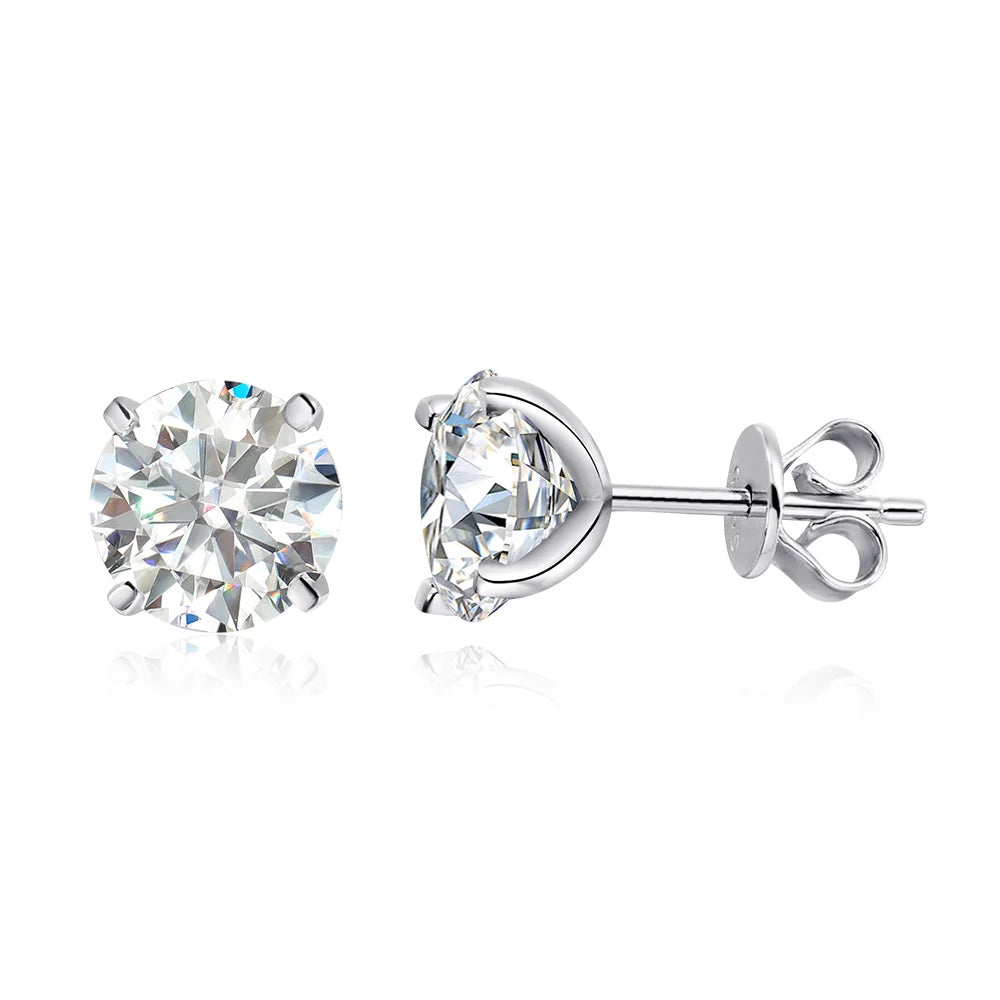 Moissanite Stud Earring Round D Color Diamond 925 Sterling Silver Gold Plated Jewelry