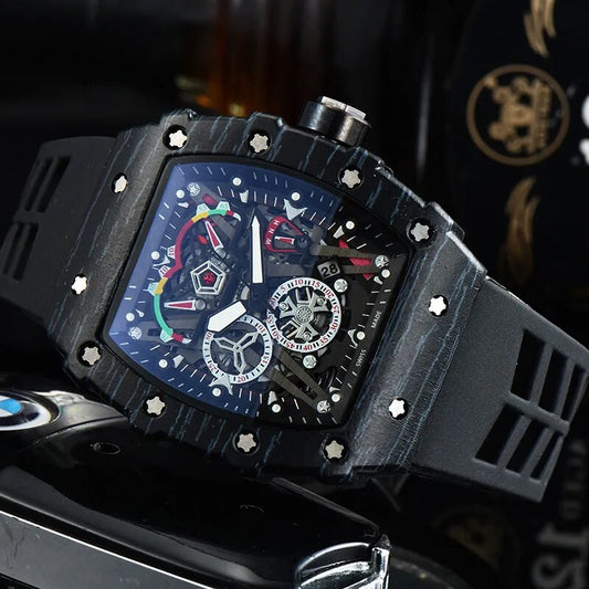 Chronograph Watch for Men Silicone Strap Wristwatch