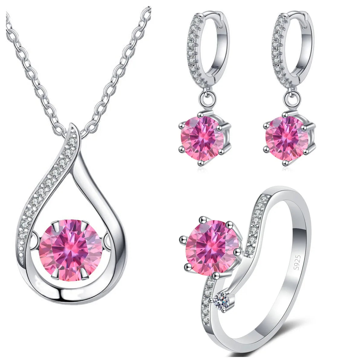 Sterling Silver Moissanite Jewelry Set Pendant Necklace Ring Gift