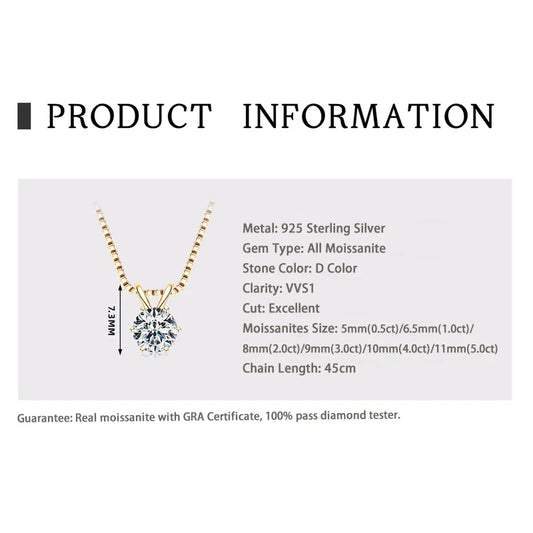 Moissanite Pendant Necklaces S925 Sterling Silver Solitaire Necklace Chains Jewellry Gifts