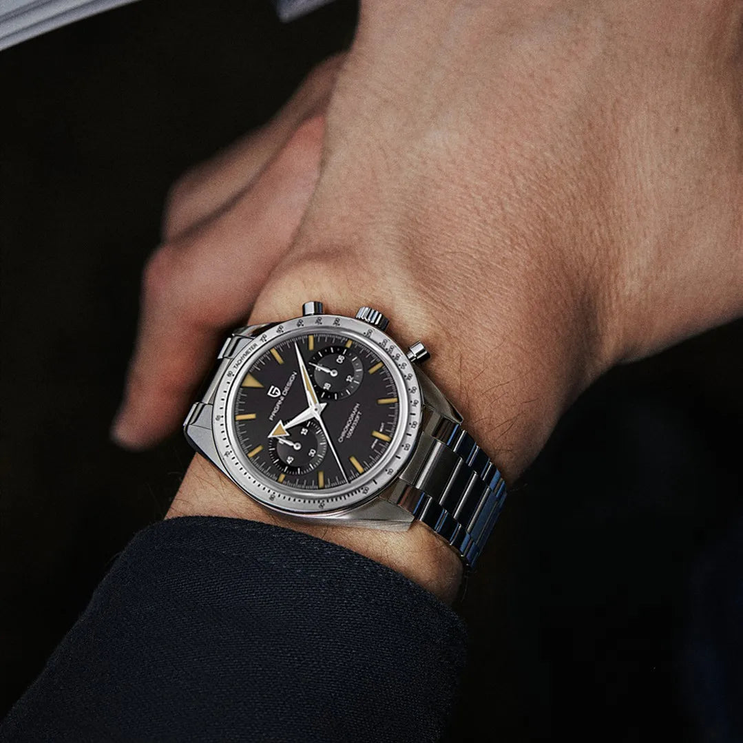 Vintage PAGANI Retro Watch Quartz Speed Sports Chronograph AR Sapphire VK64