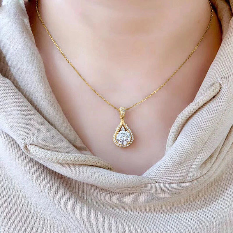 Moissanite Water Drop Necklace Pendant Jewelry Certified 925 Sterling Silver 18K White Gold Plated