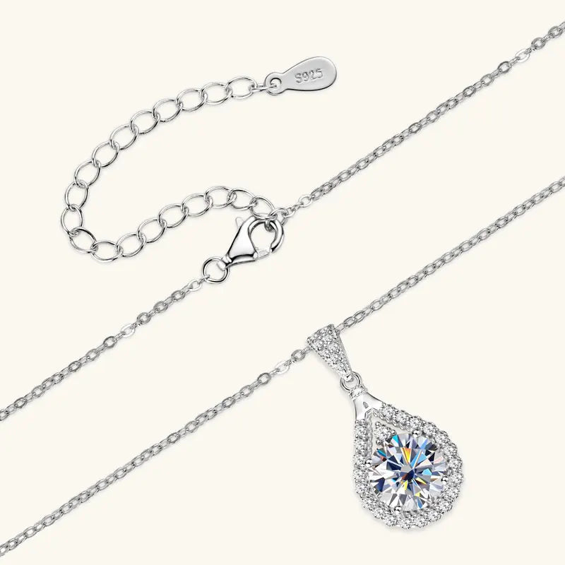 Moissanite Water Drop Necklace Pendant Jewelry Certified 925 Sterling Silver 18K White Gold Plated