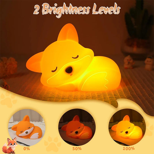 Cute Fox Night Light Rechargeable Squishy Silicone Touch Lamp Kids