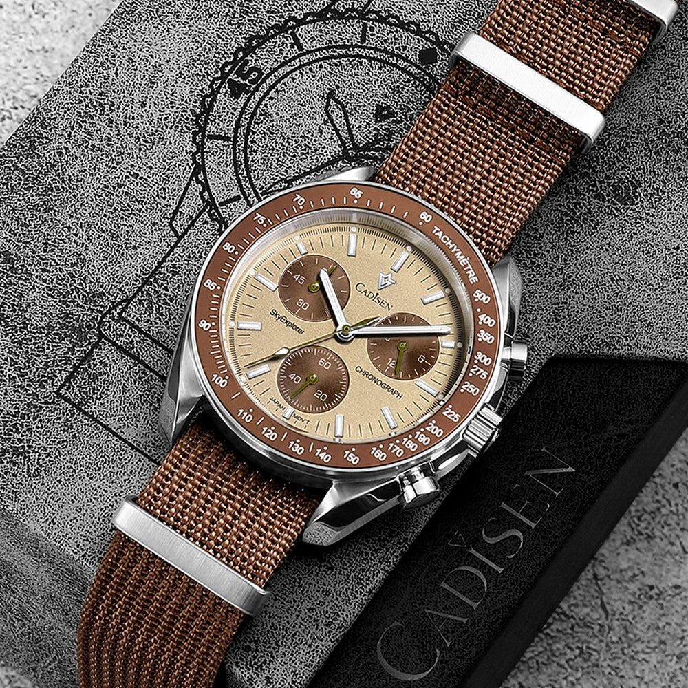 Men Watches Quartz Sapphire AR Coated Crystal Canvas VK68 Chronograph