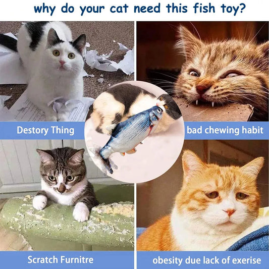 Pet Cat Fish Soft Plush Toy USB Charger 3D Simulation Interaction