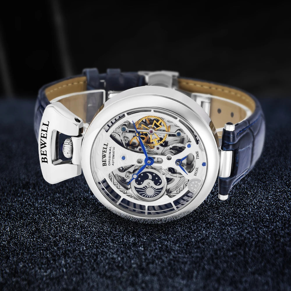 Tourbillon Automatic Mechanical Watch Antique Skeleton Leather Strap & Transparent Back
