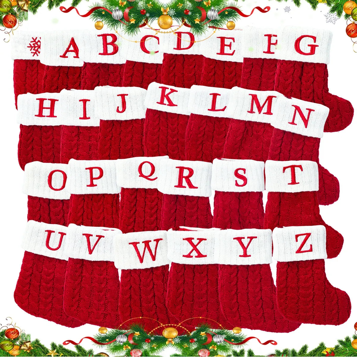 Christmas Socks Name Letter Decor Xmas Gift