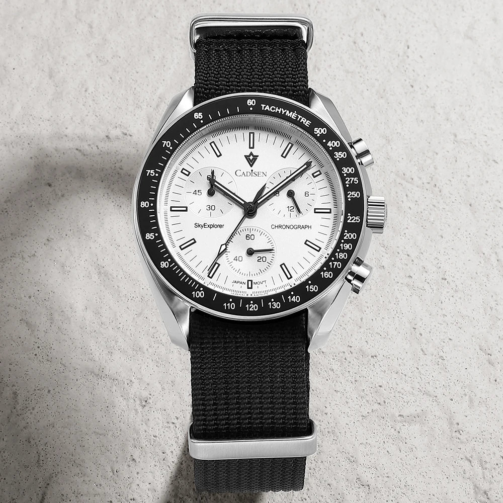 Men Watches Quartz Sapphire AR Coated Crystal Canvas VK68 Chronograph