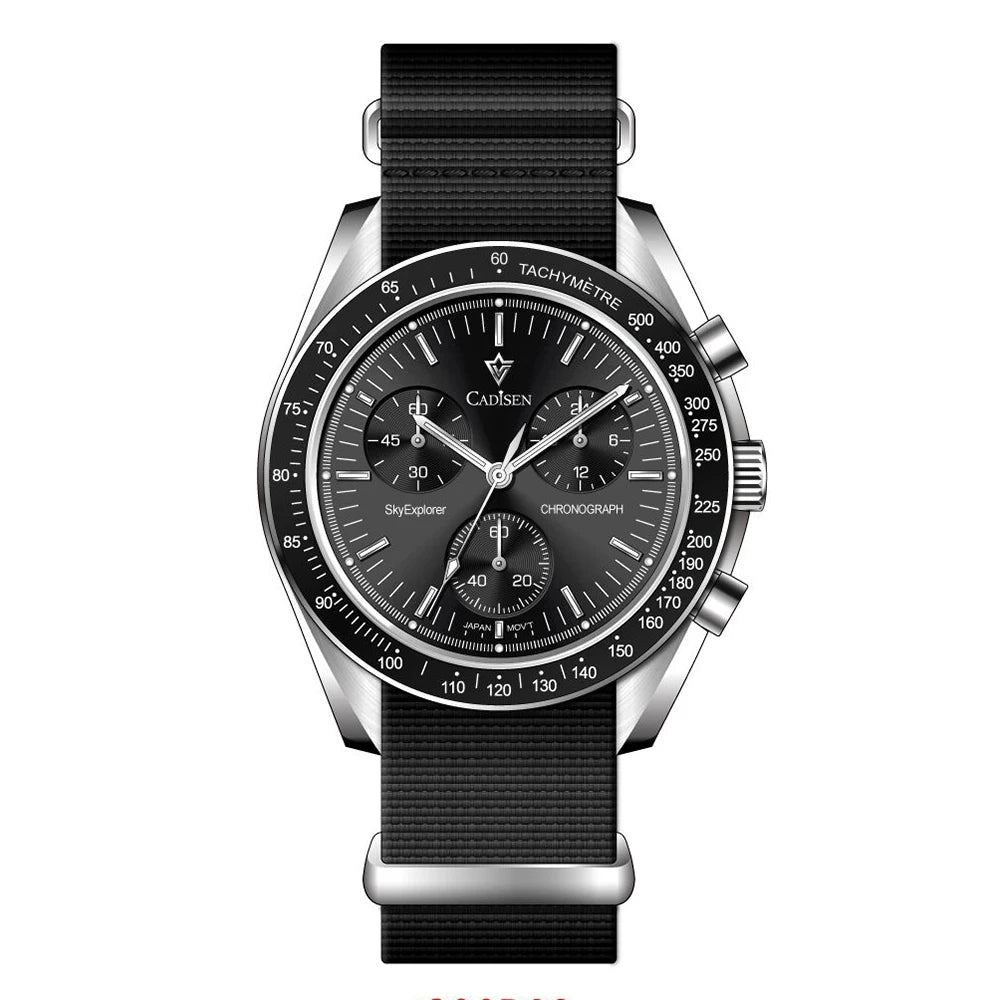 Men Watches Quartz Sapphire AR Coated Crystal Canvas VK68 Chronograph