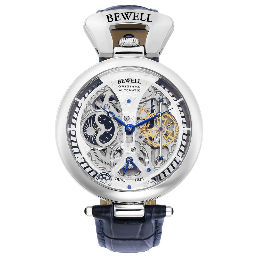 Tourbillon Automatic Mechanical Watch Antique Skeleton Leather Strap & Transparent Back