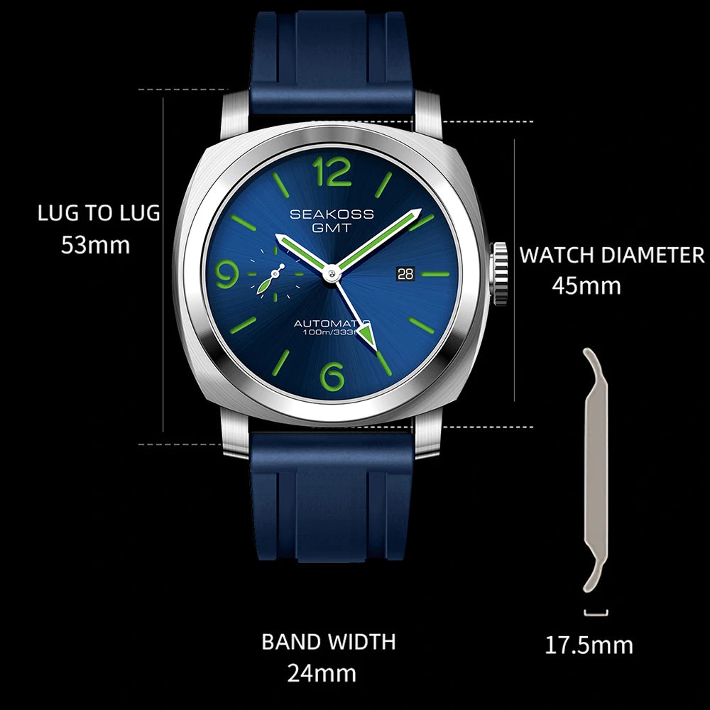 SEAKOSS GMT Diving Automatic Seagull 316L Super Luminous Calendar 10Bar
