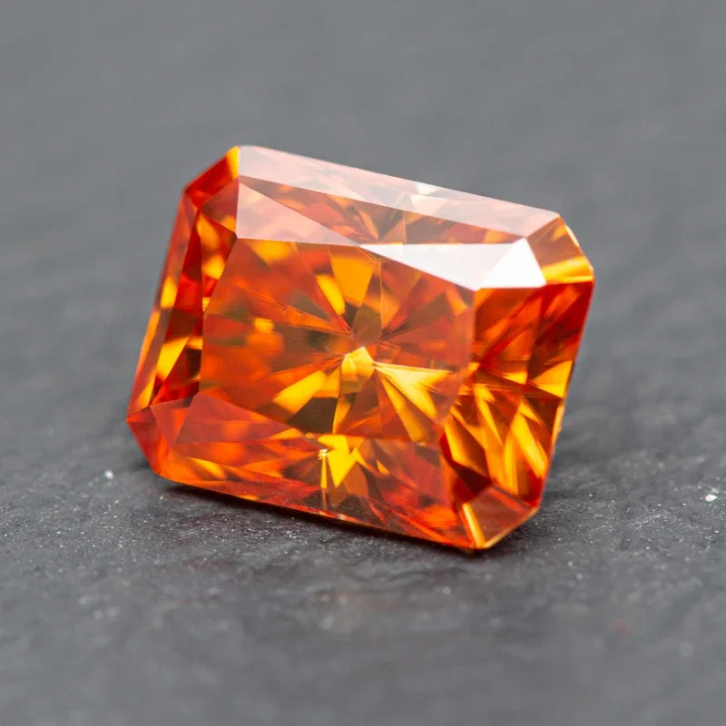 Moissanite Radiant Cut Orange Color Gemstone with GRA Certificate