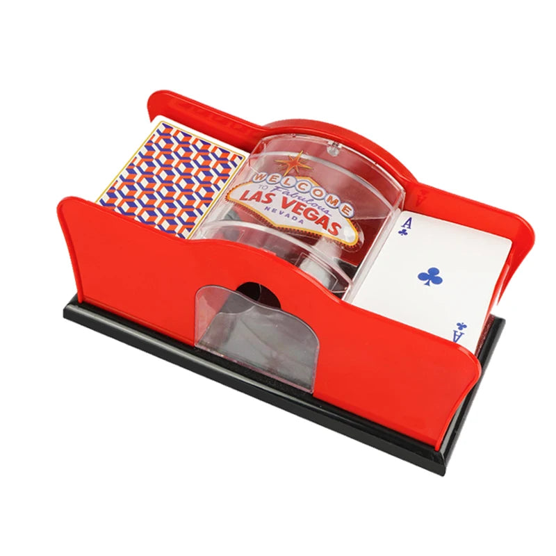 Red/Black Manual Card Shuffler 2 Deck with Hand Crank, Card Shuffler for Blackjack, UNO, Poker, Playing Card Dealer Machine