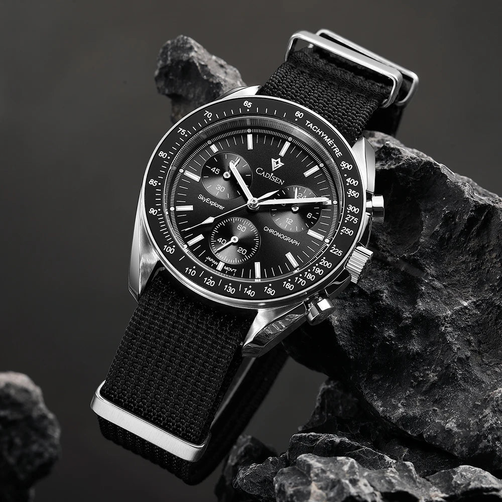 Men Watches Quartz Sapphire AR Coated Crystal Canvas VK68 Chronograph