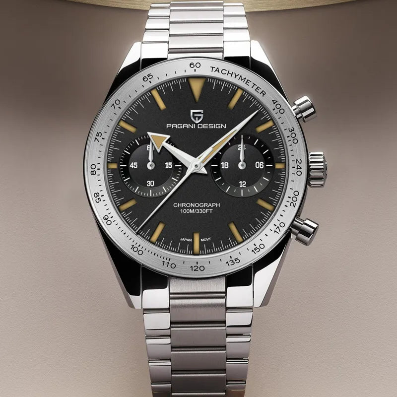 Vintage PAGANI Retro Watch Quartz Speed Sports Chronograph AR Sapphire VK64