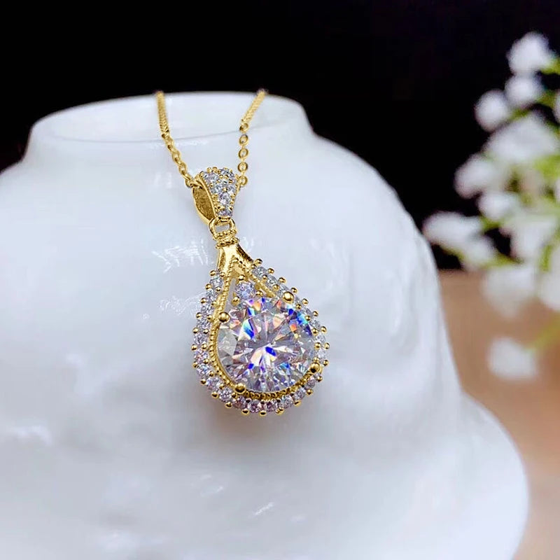 Moissanite Water Drop Necklace Pendant Jewelry Certified 925 Sterling Silver 18K White Gold Plated