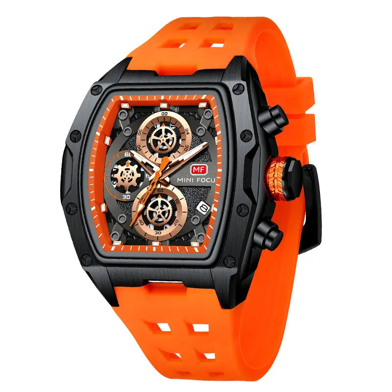 Gold & Blue Quartz Watch Chronograph Wristwatch Luminous Hands