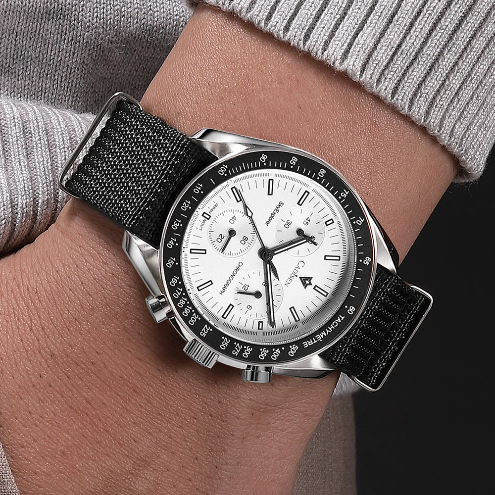 Men Watches Quartz Sapphire AR Coated Crystal Canvas VK68 Chronograph