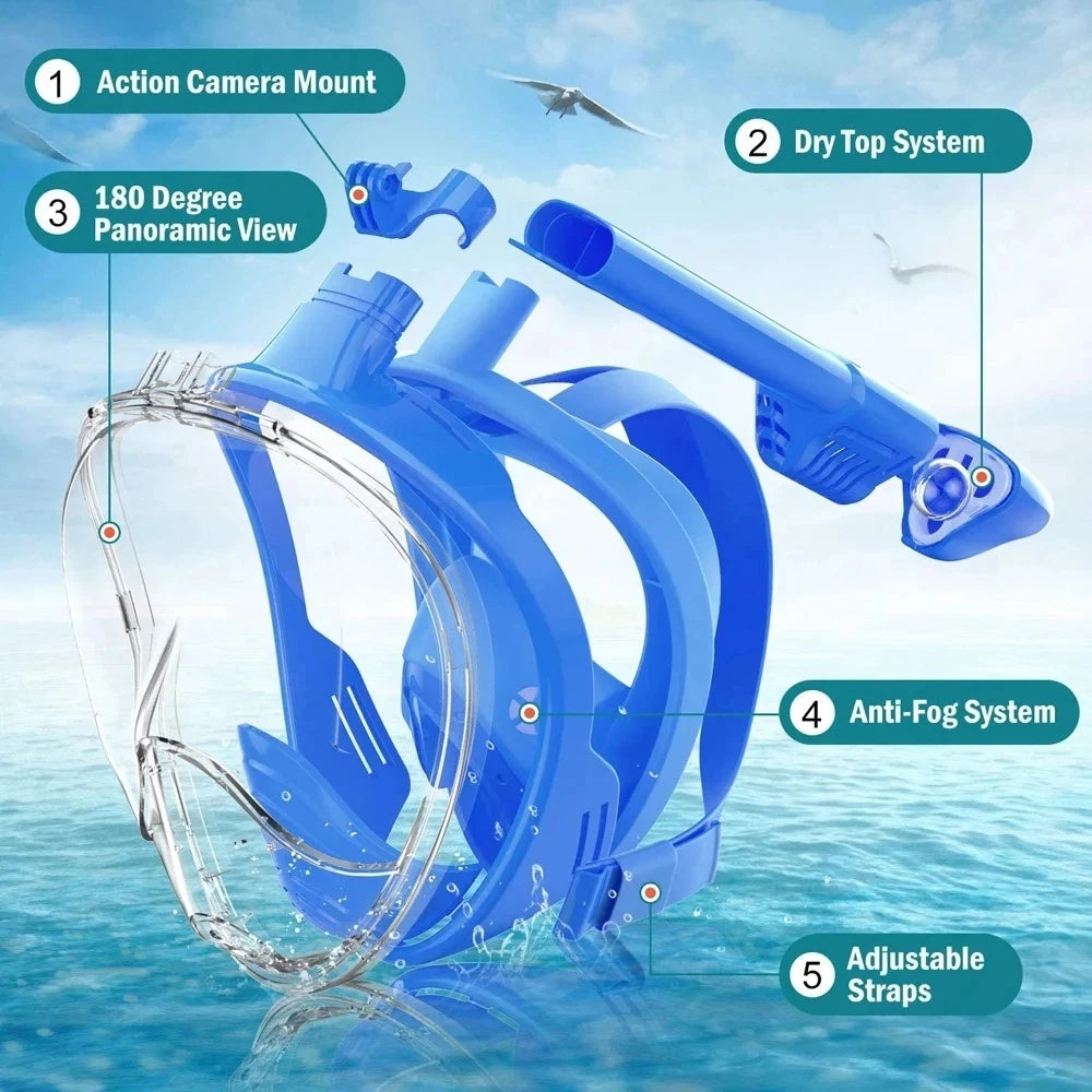 KIDS Underwater Snorkeling Full Face Swimming Mask Set Scuba Diving