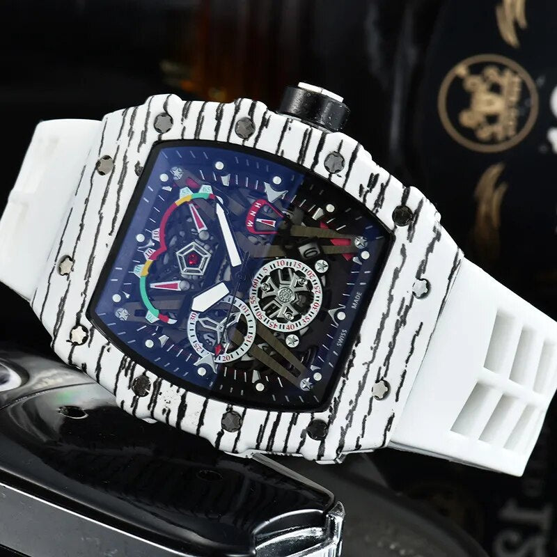 Chronograph Watch for Men Silicone Strap Wristwatch