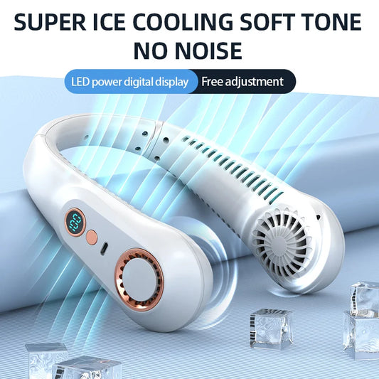Portable Neck Fan Power Air Cooler USB Rechargeable Electric Fan