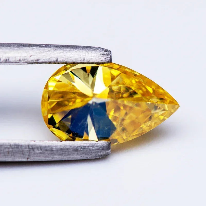 Moissanite Pear Cut Lemon Yellow Lab Gemstone with GRA Certificate