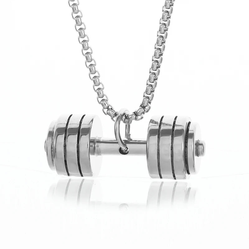 Titanium Steel Dumbbell Pendant Necklace Barbell Fitness Pendant Unisex Sports Jewelry