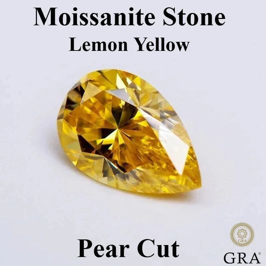 Moissanite Pear Cut Lemon Yellow Lab Gemstone with GRA Certificate