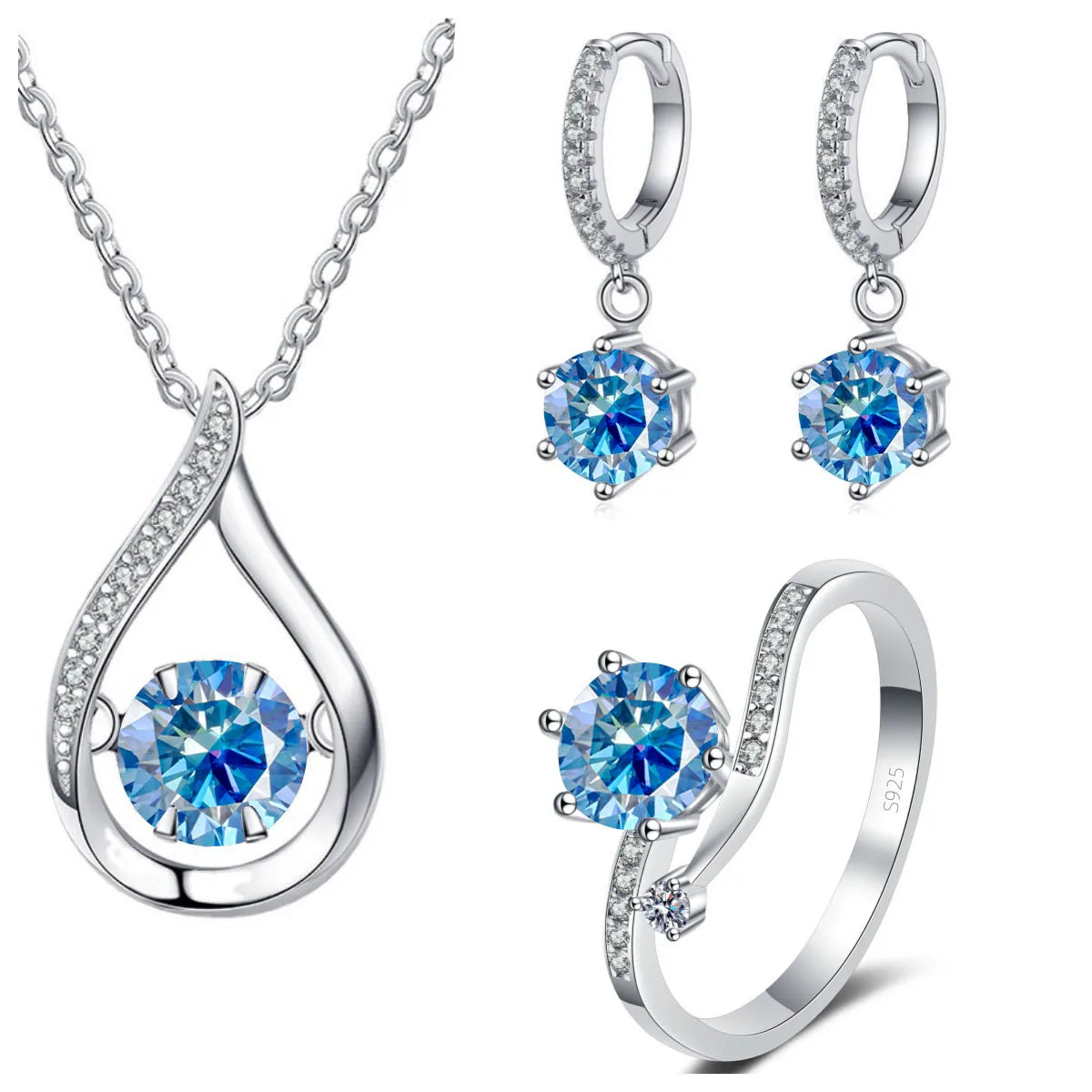 Sterling Silver Moissanite Jewelry Set Pendant Necklace Ring Gift