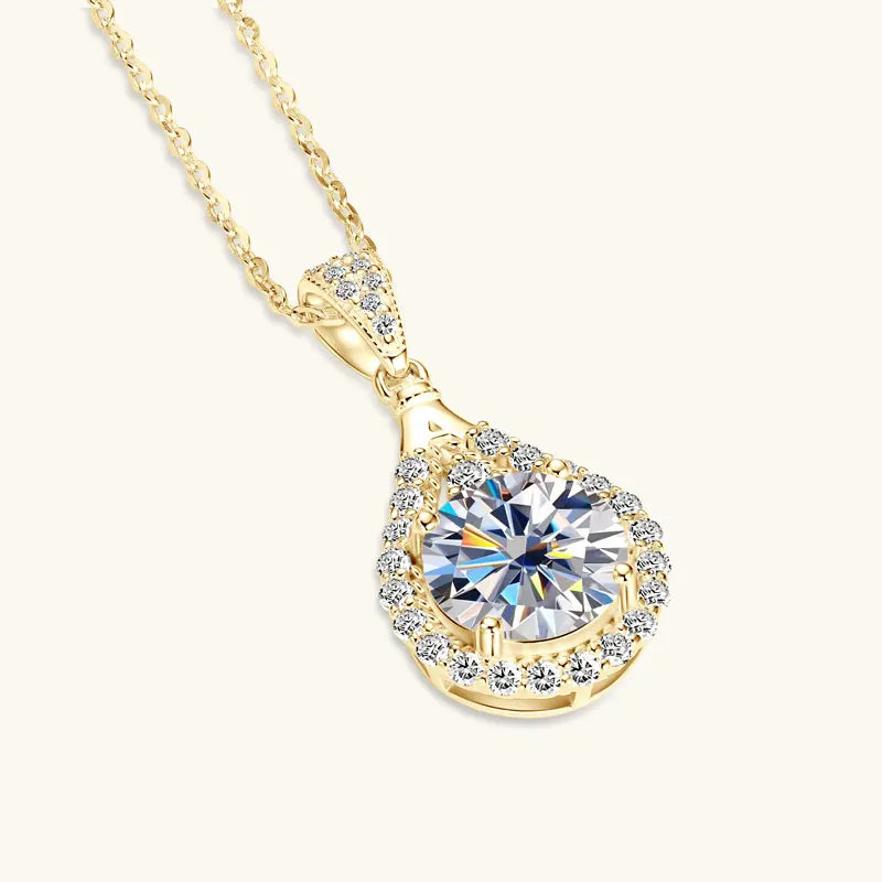 Moissanite Water Drop Necklace Pendant Jewelry Certified 925 Sterling Silver 18K White Gold Plated