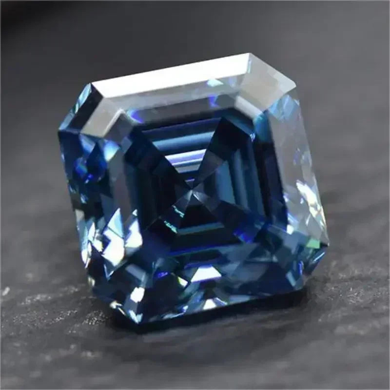 Moissanite Sapphire Blue Asscher Cut With GRA Certificate
