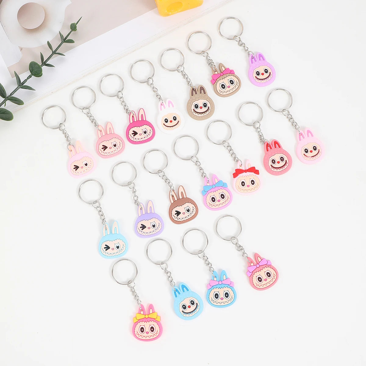 18Pcs LABUBU Cute PVC Key Rings: Cartoon Character Delights