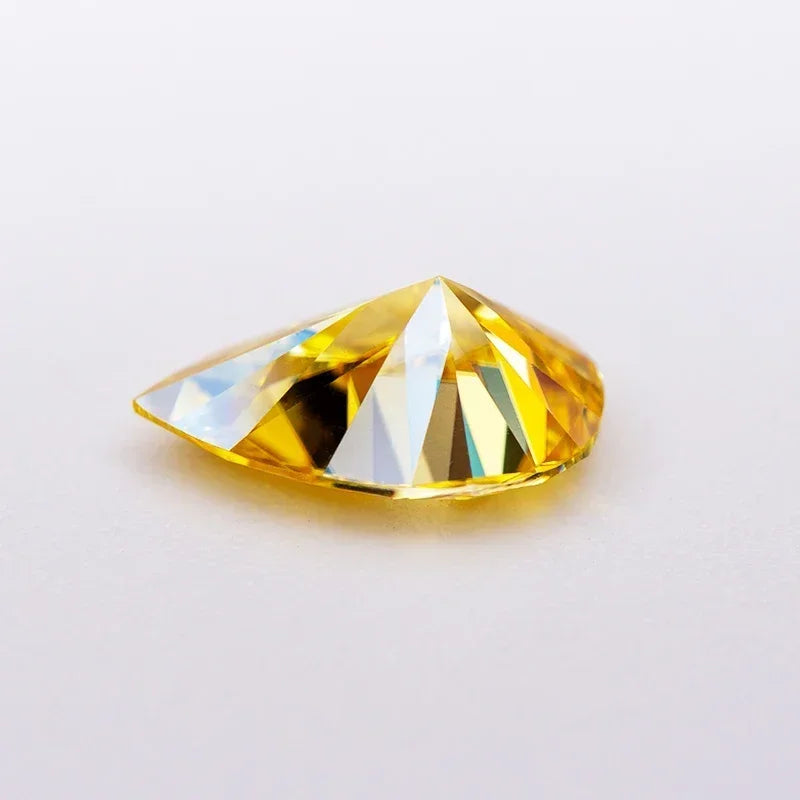 Moissanite Pear Cut Lemon Yellow Lab Gemstone with GRA Certificate