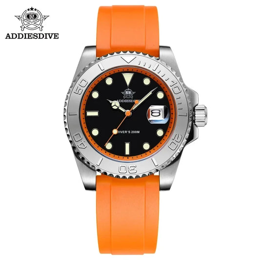 YELLOW Quartz Watch Calendar 200m Diver Silicone Men Sport Watch