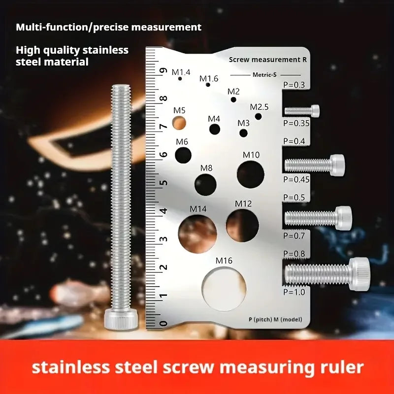 Stainless Steel Screw Measuring Gauge Set - Precision Thread Pitch & Bolt Size Caliper Tool | M12 Diameter Ruler | Ideal Fat